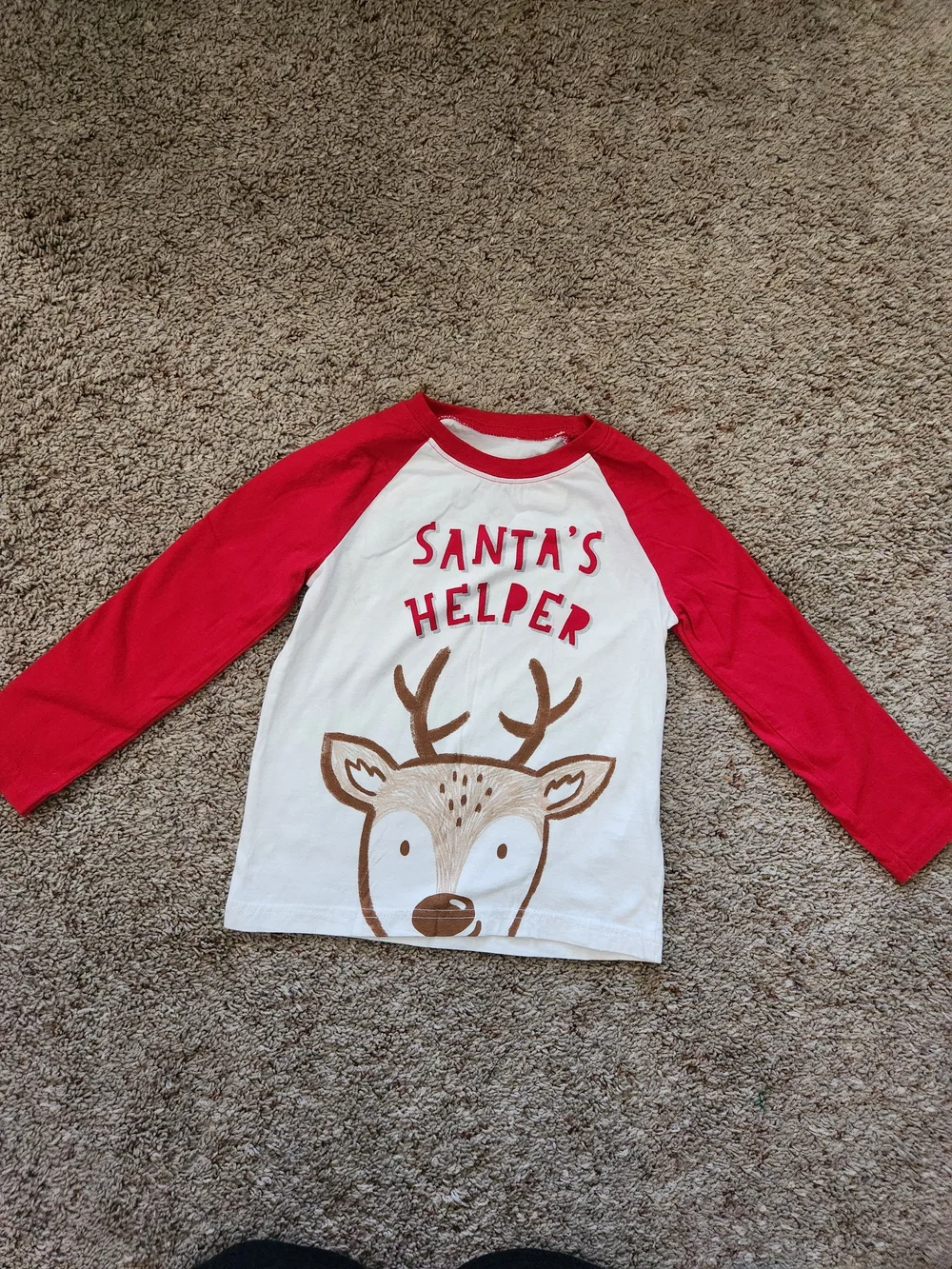 Carter's Red & White 'Santa's Helper' Reindeer Raglan Top For Toddler Size 4T